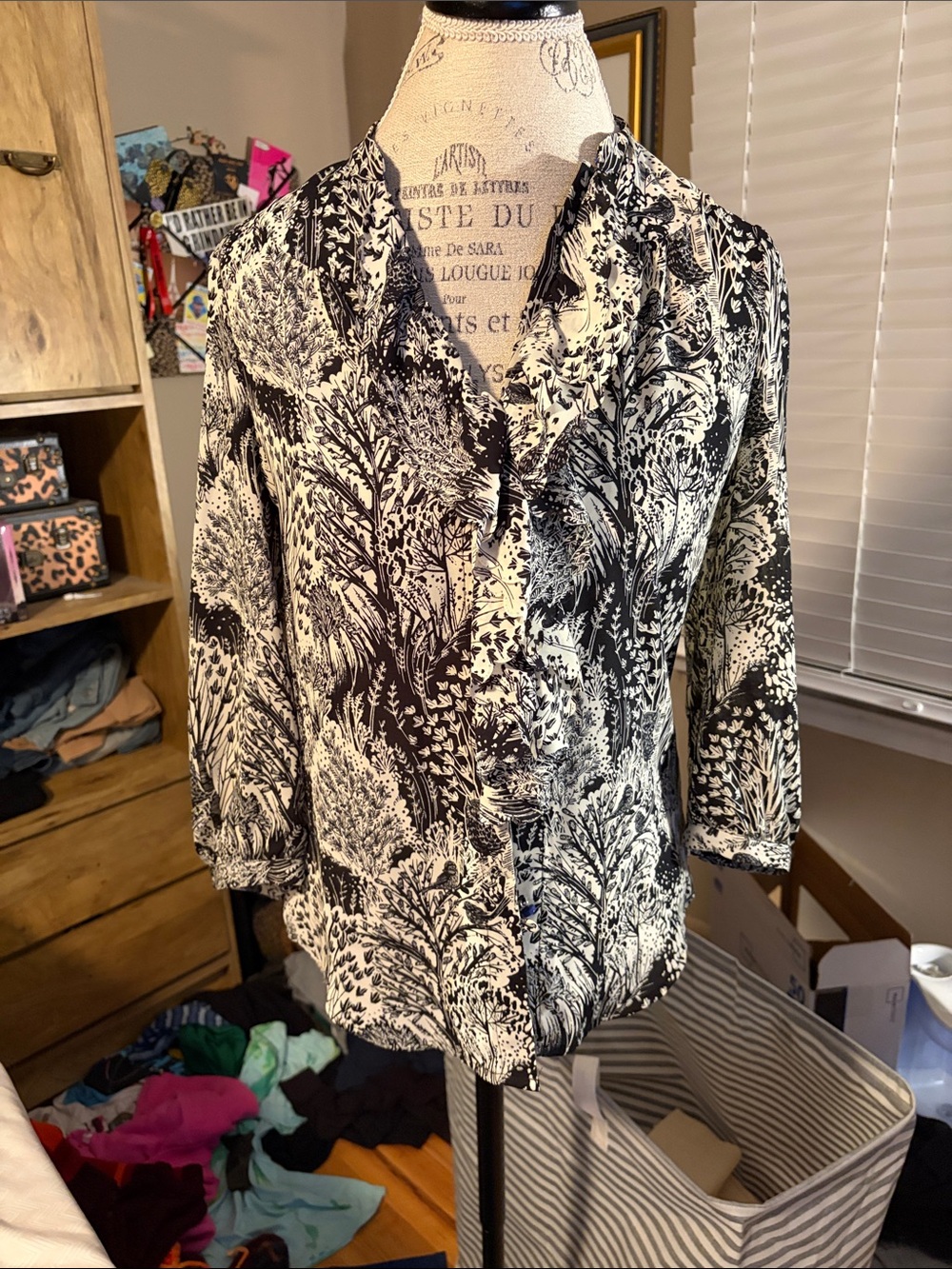 HD in Paris Black & White Botanical Print Women's Blouse - 2